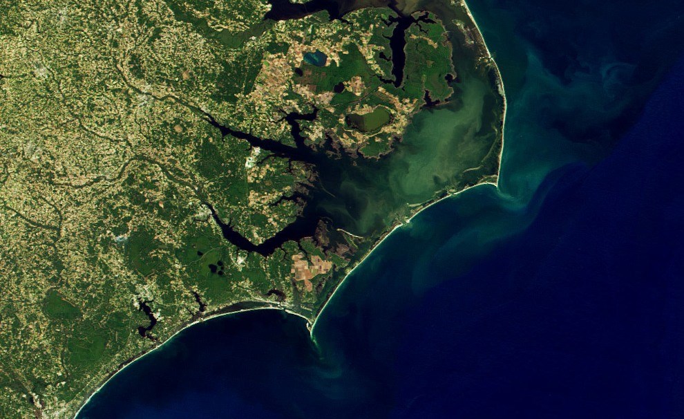 satellite image of coast and barrier island system