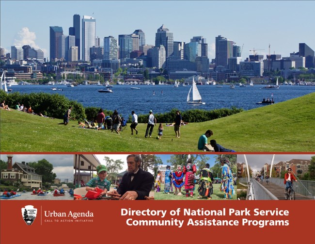 cover of report conservation assistance directory with photo of urban park