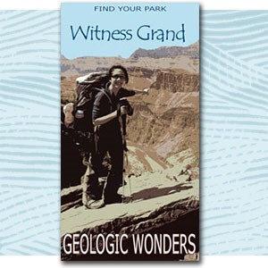 Find Your Park illustration of person near canyon, text "witness grand geologic wonders"