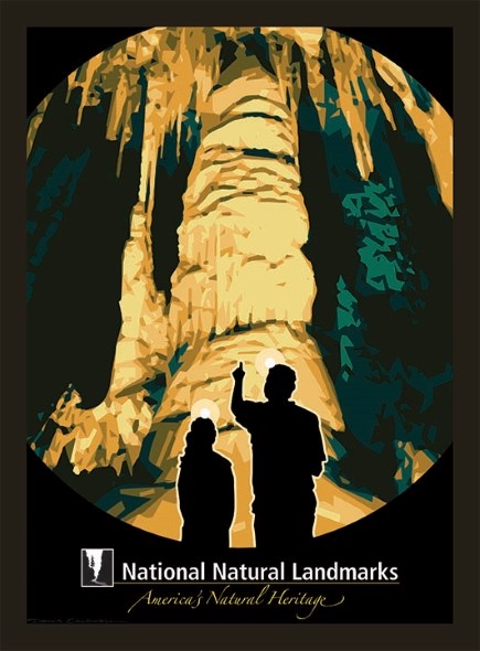 Artwork of two people in cave