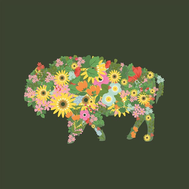 Illustration of bison made of flowers