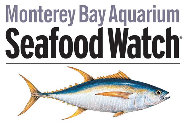 image of tuna with words "Monterey Bay Aquarium Seafood Watch"