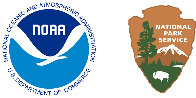 the National Oceanic and Atmospheric Administration's logo and the National Park Service arrowhead logo