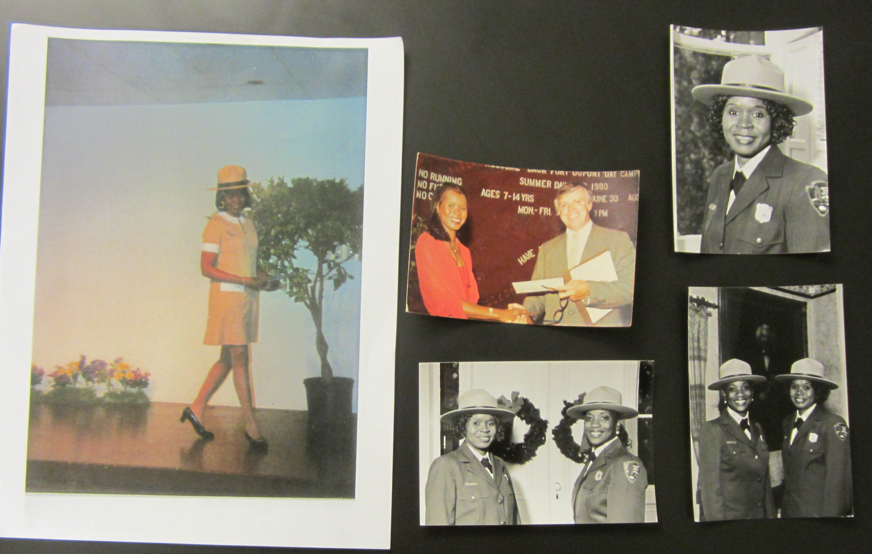 Five photographs of Tina Short at various locations, points in her career, and uniforms