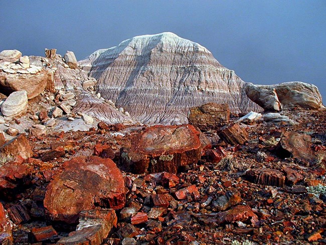 Red banded colorful rocks.