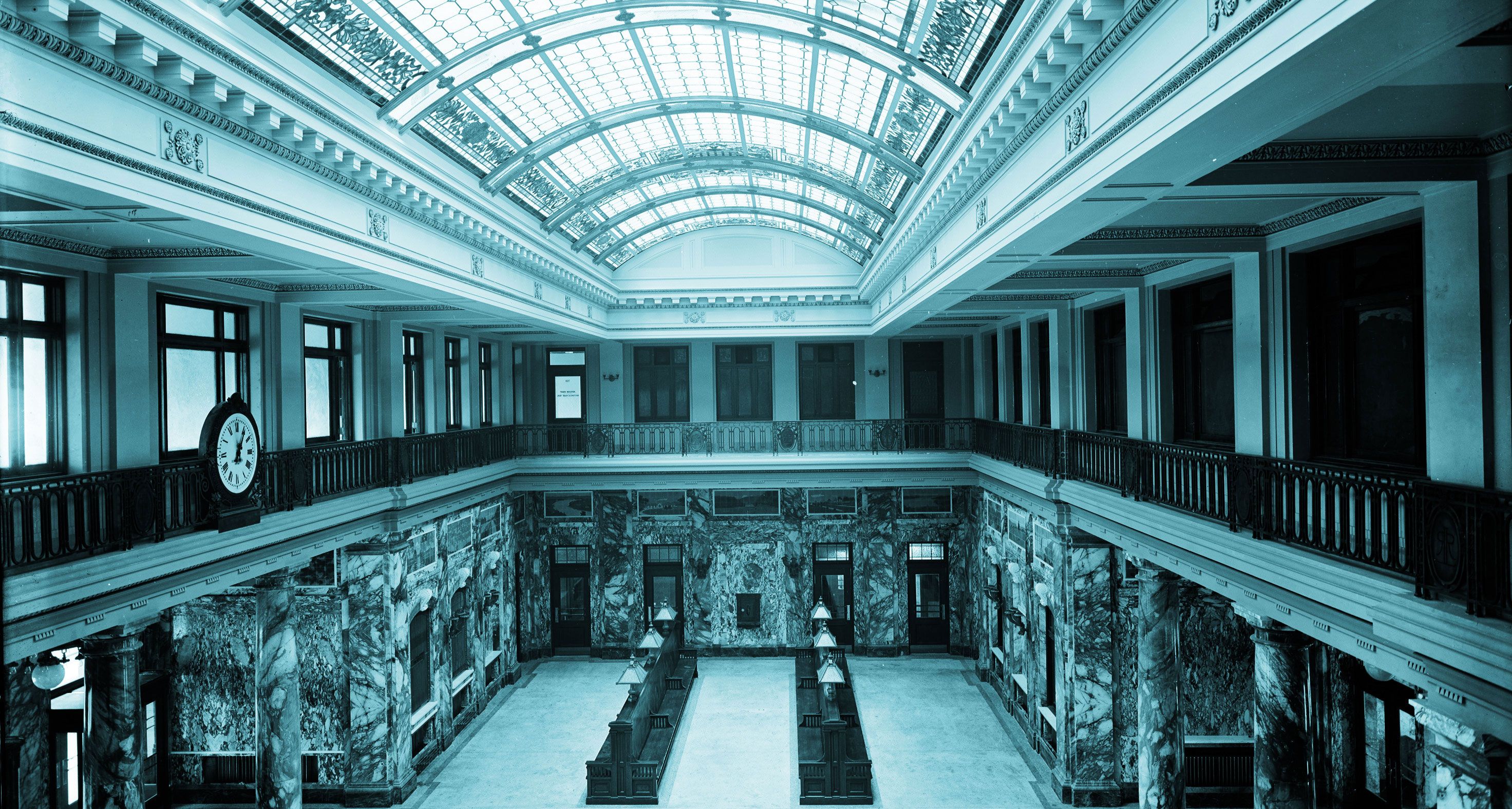 Interior waiting area, Delaware, Lackawanna, and Western Railroad passenger station