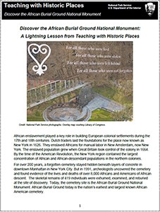 Cover of the African Burial Ground lesson plan from teaching with historic places