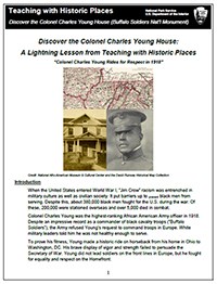 Cover image for Charles Young Buffalo Soldiers Lightning Lesson Plan shows photo of young and photo of his house and map image