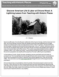 Cover image graphic for the Chicora Wood Plantation lesson plan