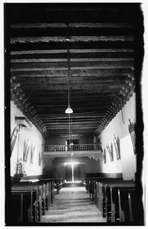 View of the choir loft of Mission Socorro, 1936.