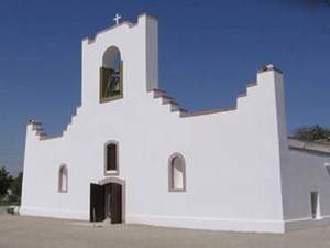 View of the modern Mission Socorro in El Paso, TX