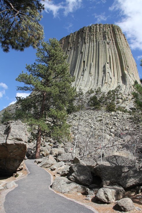 photo of devils tower cliff face and talus slope