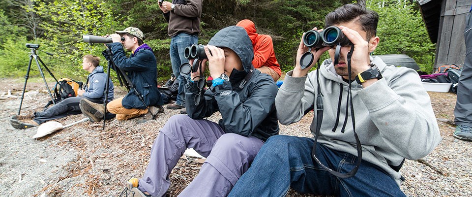 Visitors with binoculars