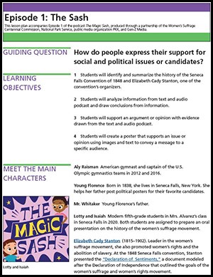 screen capture of the first page of magic sash episode 1 lesson plan