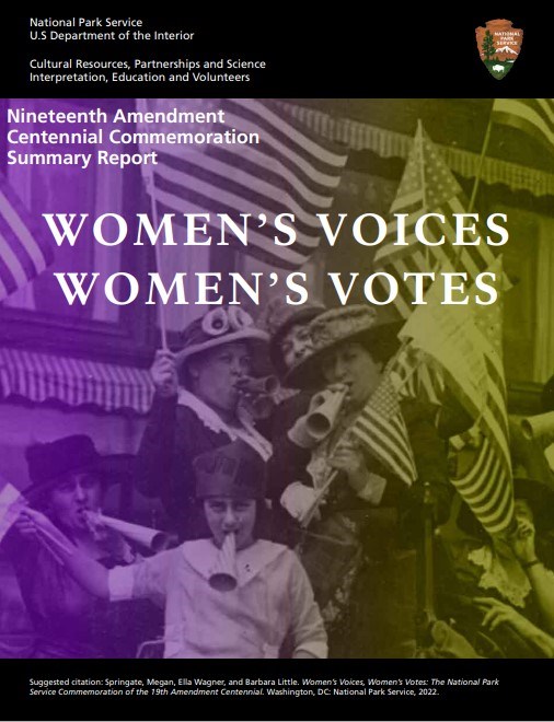 Cover of report with purple and yellow tinted image and text reading Women's Voices, Women's Votes