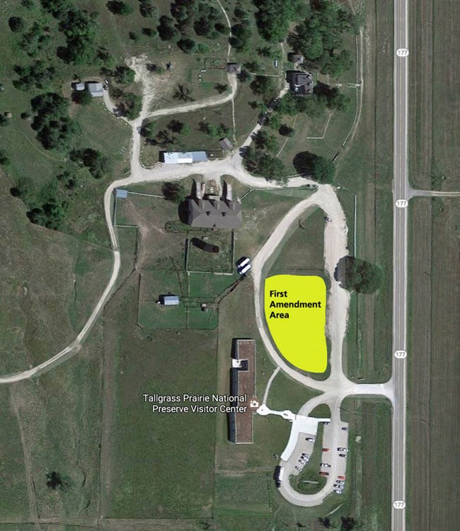 Image showing area set aside for all First Amendment activities in the park.