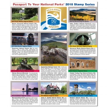 A sheet of stamps featuring national parks