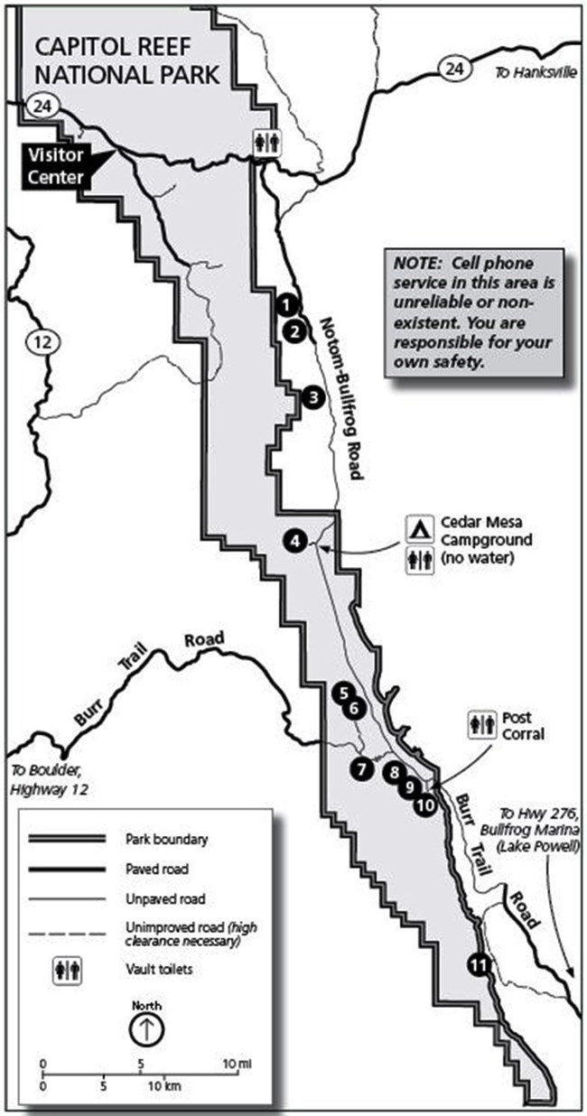 Map of the entire park labeling trailheads by number