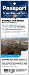 A sticker with a photo of flat winding rivers. Text reads, "Passport To Your National Parks Official Sticker, Bering Land Bridge National Preserve."