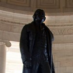 Bronze statue of Thomas Jefferson in center of chamber