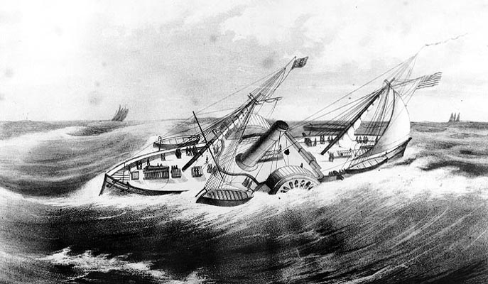 Sketch of USS Steamer Cimarron in rough seas