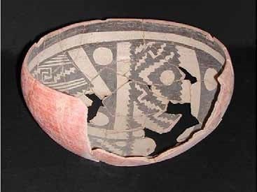 Image of Gila Polychrome bowl with red exterior and black and white interior.