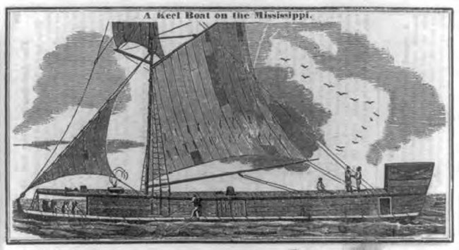 An illustration of a historic keelboat.