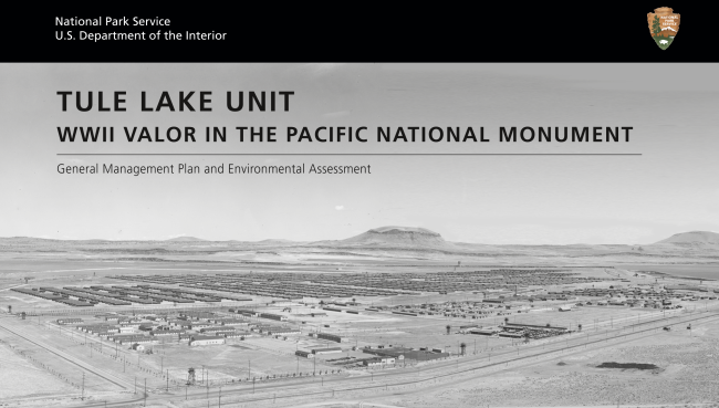 photo of Tule Lake Segregation Center from 1946, with horse mt in the back ground