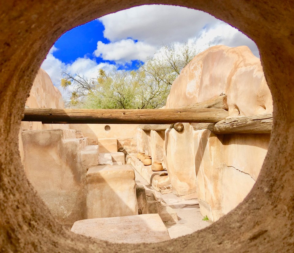 view of storeroom through circular hole