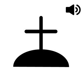 symbol of grave site with audio icon