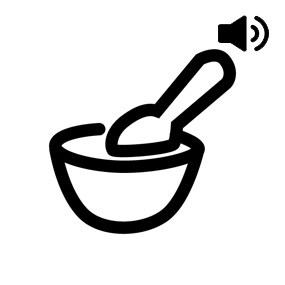 symbol of bowl and spoon with audio icon
