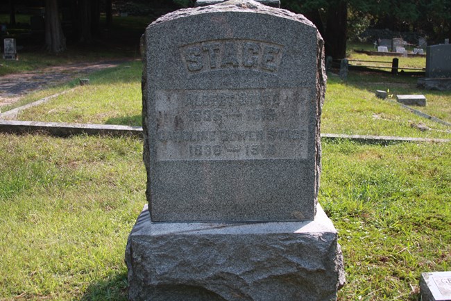 Gravestone for Albert and Caroline Stage.