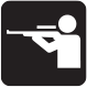 black and white icon of person holding a hunting rifle