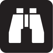 black and white icon of binoculars