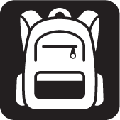 black and white icon of backpack