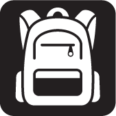 black and white icon of backpack