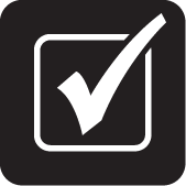 black and white icon of box with check mark in middle