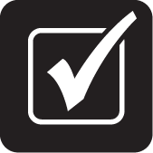 black and white icon of box with check mark in middle