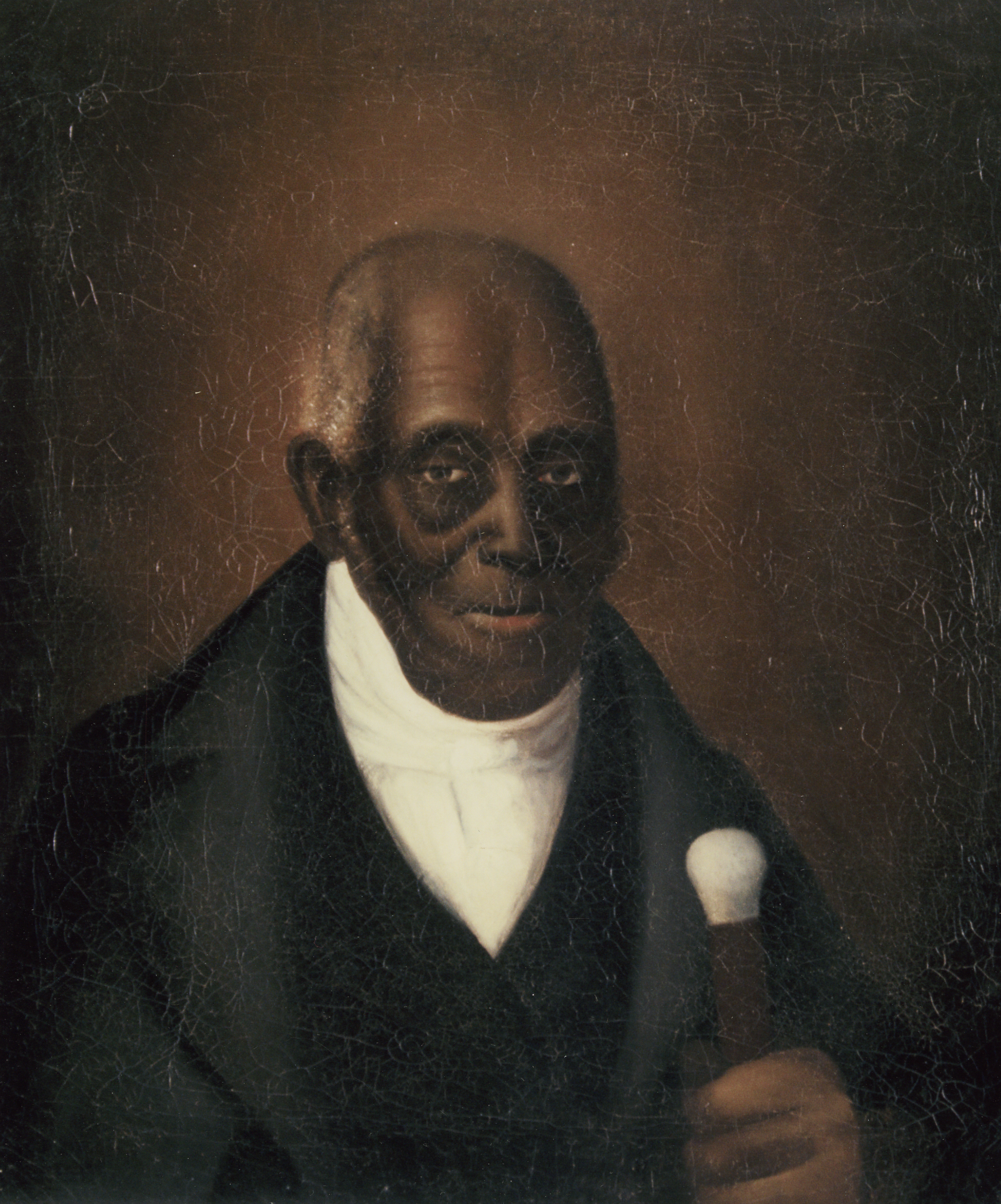 A painting of an elderly Black man holding a cane
