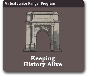 graphic, illustration, virtual junior ranger program, keeping history alive, graphic of arch monument