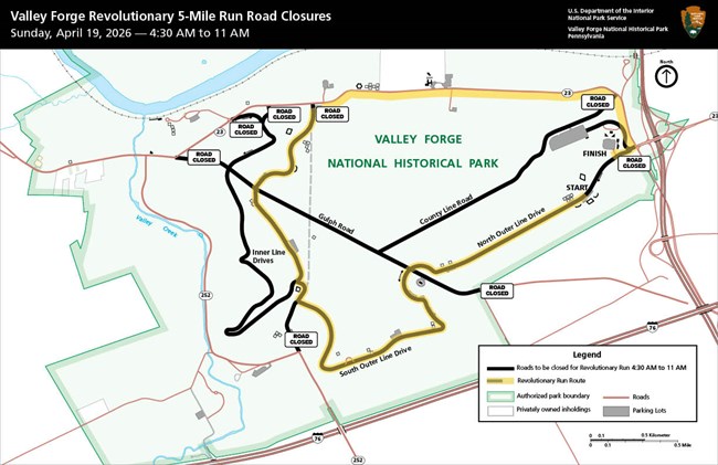map graphic showing the race route highlighted in yellow, and the closed roads emphasized in black