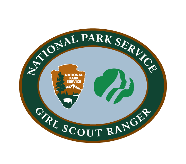 Oval graphic with NPS arrowhead logo next to the Girl Scouts of USA logo