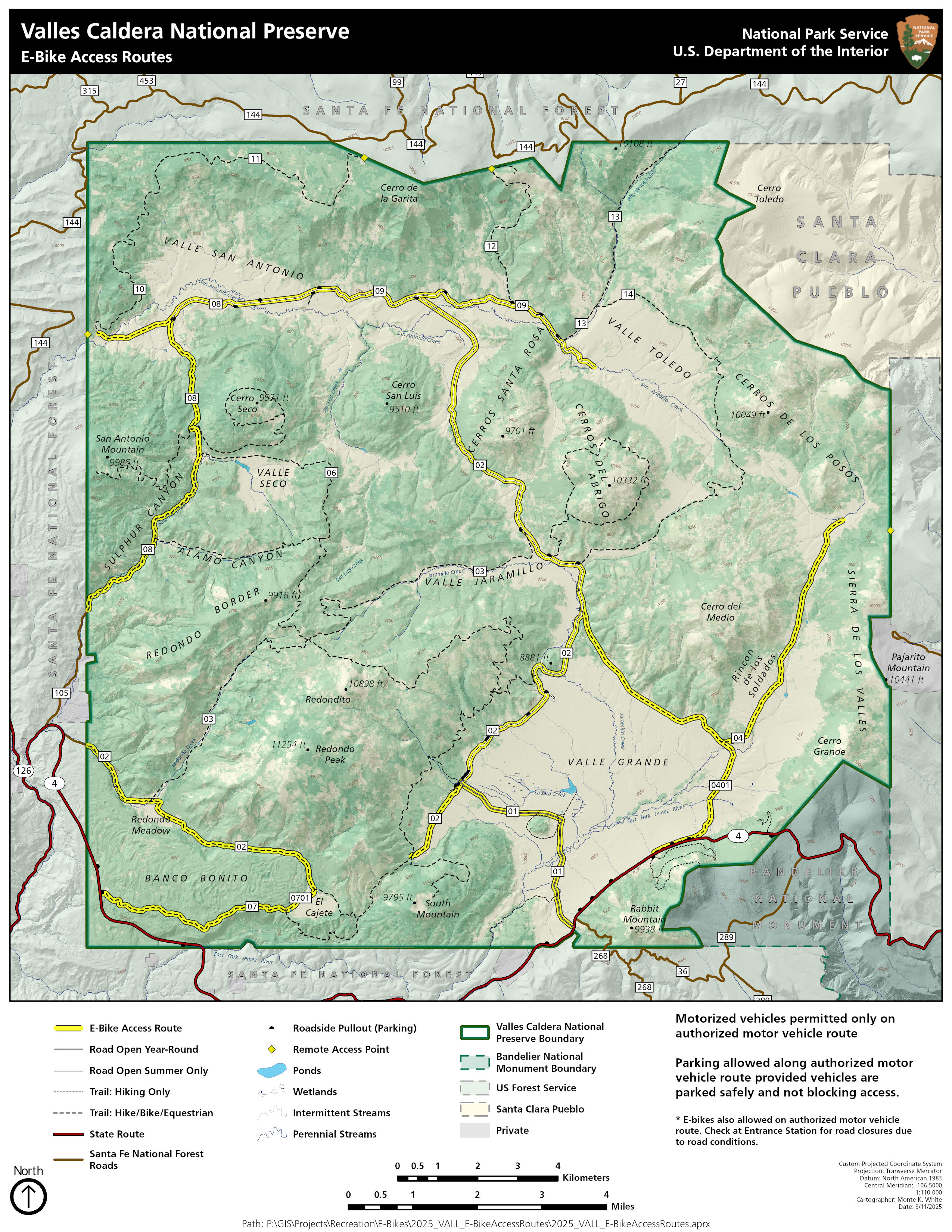 Map highlighting the routes open to e-bikes