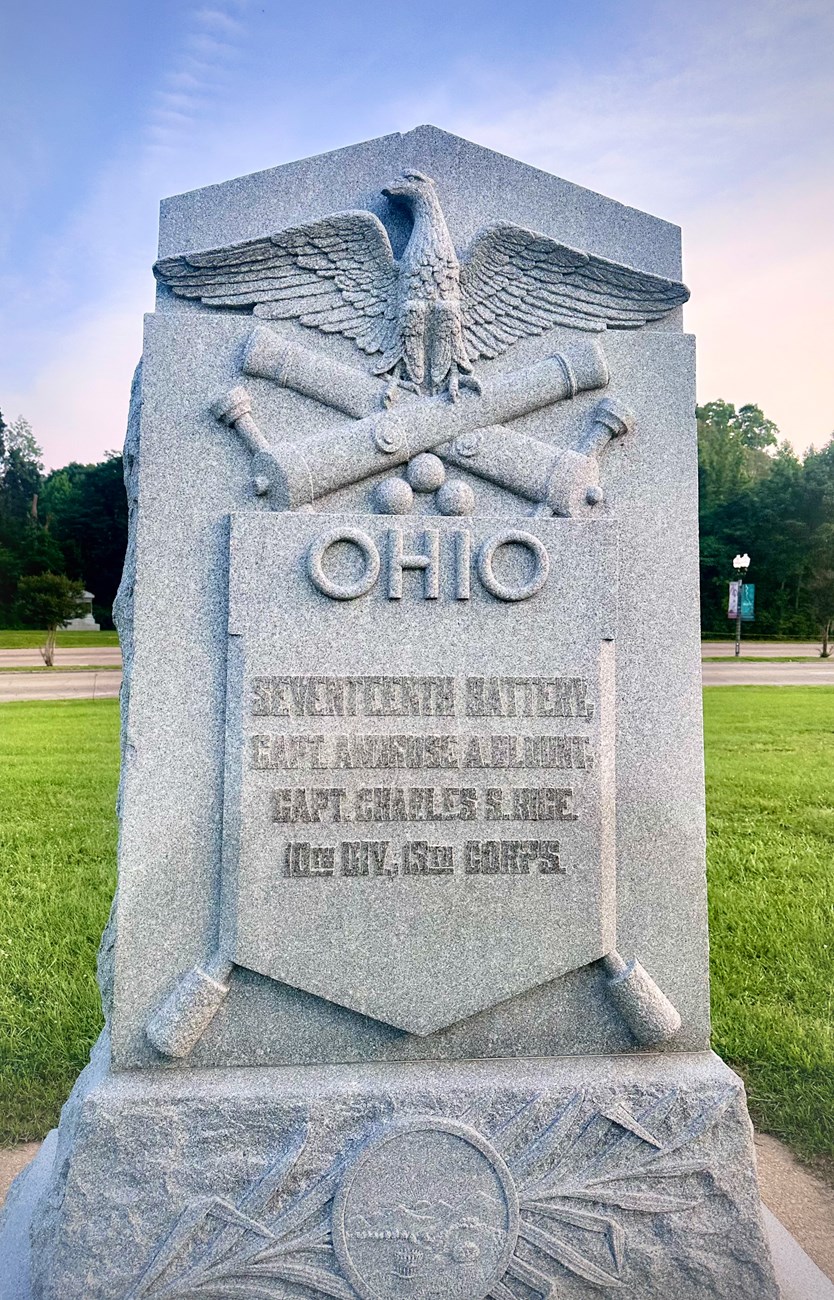 A large granite statue for the 17th Artillery Ohio Unit