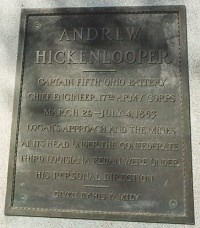 Plaque on the base of Capt. Andrew Hickenlooper statue