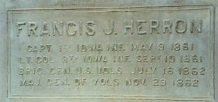 Plaque on base of Brig. Gen. Francis J. Herron bust