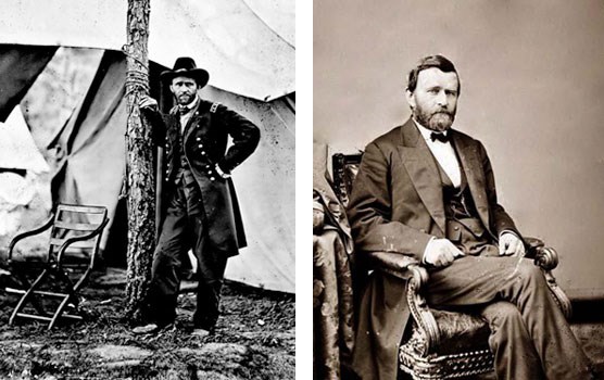 Major General Ulysses S. Grant - Left: As commander of the Army of the Tennessee; Right: as President of the United States.