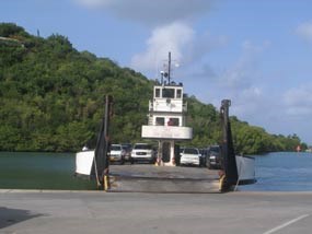 Vehicle ferry at the loading dock on St. John