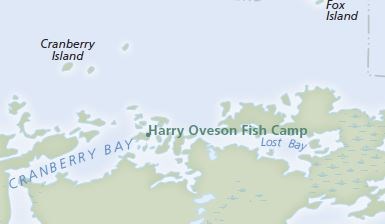A map showing the approximate location of the Harry Oveson Fish Camp Visitor Destination