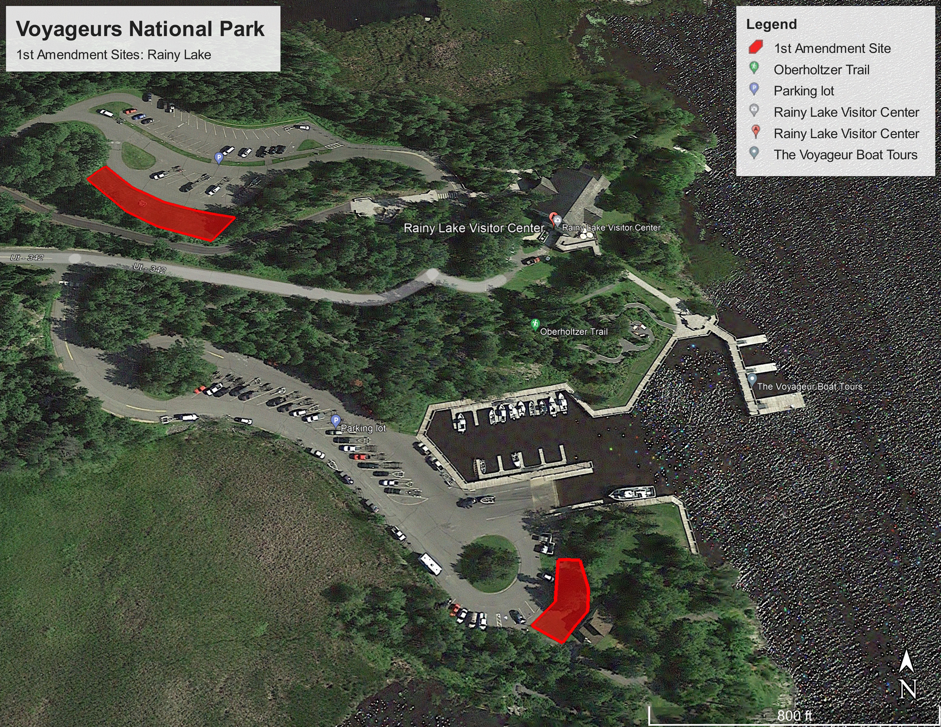 Aerial map of a portion of Voyageurs National Park.